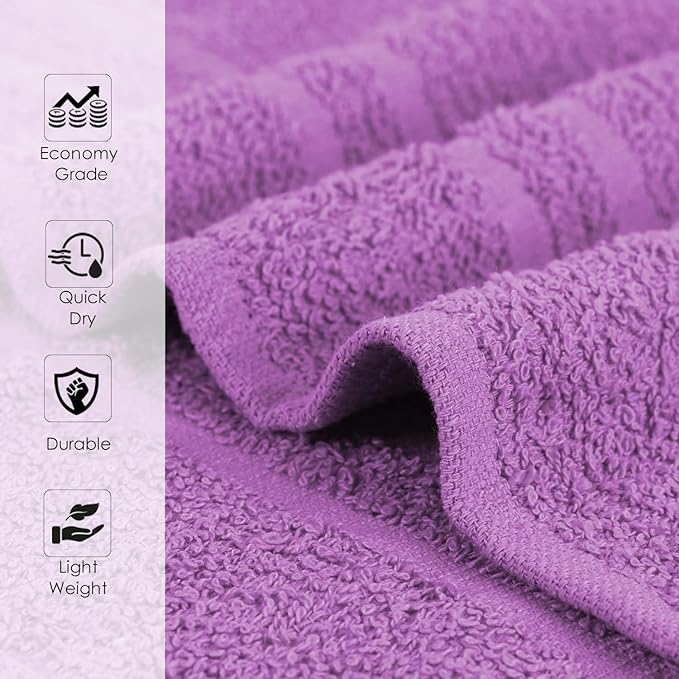 Hand Towels (Pack of 24) Purple Economy Salon Towels - 100% Cotton Spa Towel – 16 x 27 Inches Highly Absorbable, Facial, Gym, Hair Towels Face Towels Bulk (Not Bleach Proof)