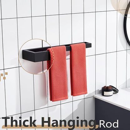 KOKOSIRI Towel Bar Matte Black Bath Towel Holder 16-Inch Kitchen Rack Stainless Steel for Bathroom Hardware Wall Mounted, 1 Pack B4008BK-L16