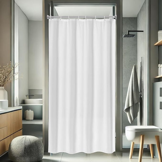 AooHome White Stall Size Bathroom Curtain for Hotel, Fabric Shower Liner with Hooks for Hotel, Waterproof, 48 Width x 72 Height Inch