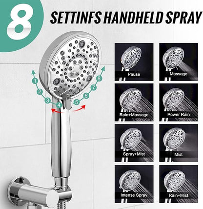 SR SUN RISE Shower Faucet - 8 Inch Multifunctional High Pressure Shower Head System with Handheld Shower Head Fixtures - Valve Included - Polished Chrome