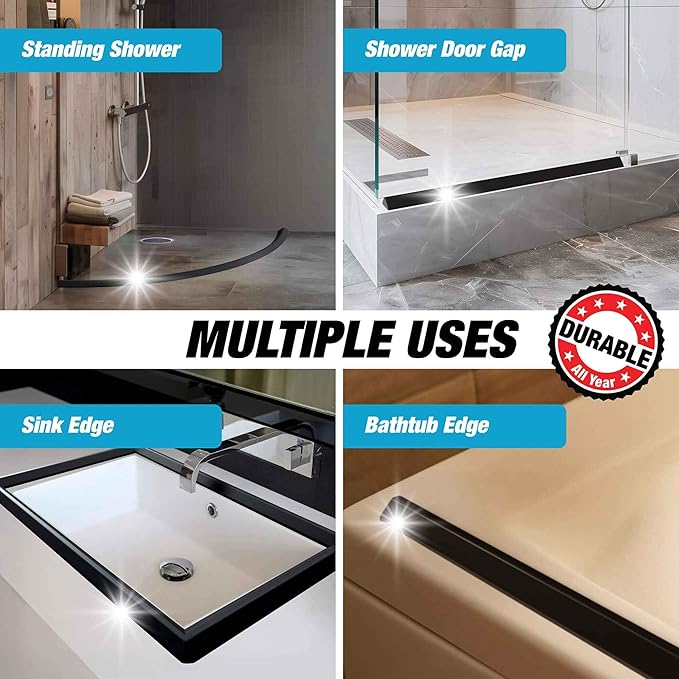 Shower Threshold Water Dam Barrier 40" - Black Collapsible Shower Water Blocker - Guard for Walk in Shower - Water Guard Stopper for Floor - Shower Door Water Blocker - Triangular - By Hippo Dam