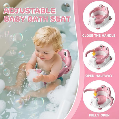 Baby Bath Seat for Babies 6 Months & Up - Toddler Bath Seats for Baby Sitting Up with 4 Suction Cups & Soft Cushion, Non-Slip Infants Shower Bathtub Chair for Newborn Girls, Pink
