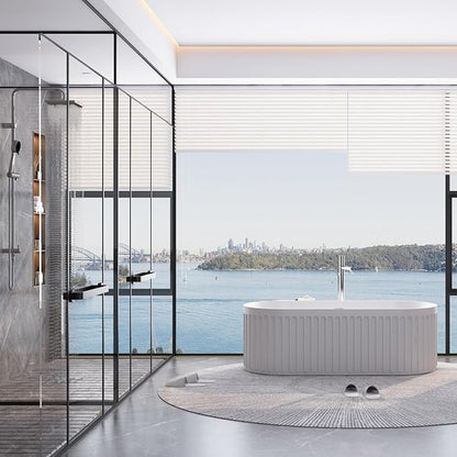 67" Freestanding Solid Surface Bathtub, Luxury Engineered Stone Resin Freestanding Soaking Bathtub with Overflow and Pop-up Drain cUPC Certified, Matte White