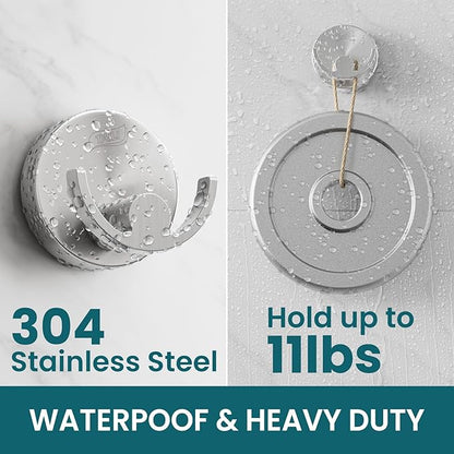 TAILI Stylish 304 Stainless Steel Bathroom Suction Hooks for Towel, Bathrobe, Loofah, No Damage Hanging Glass Shower Wall Hook, Patented Strong Suction Cup Holder, Hold Up to 11 Lbs, U-Cylinder Silver