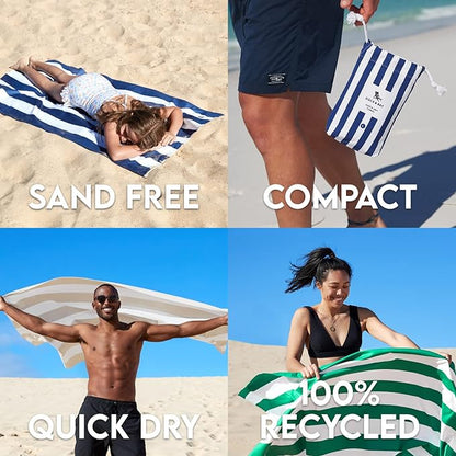 Dock & Bay Beach Towel - Quick Dry, Sand Free - Compact, Lightweight - 100% Recycled - Includes Bag - Cabana Light - Bora Bora Beige - Large (160x90cm, 63x35)