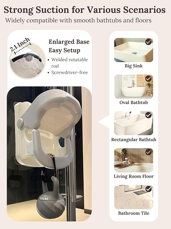 Cuddobaby Baby Bath Seat 3-in-1 【360° Protection Against Side Tipping, 3-Level Adjustable】 ASTM Approved Safety, Detachable Arm, Sitting Up or Lying, Strong Suction, Fit for Flat Surfaces - Gray