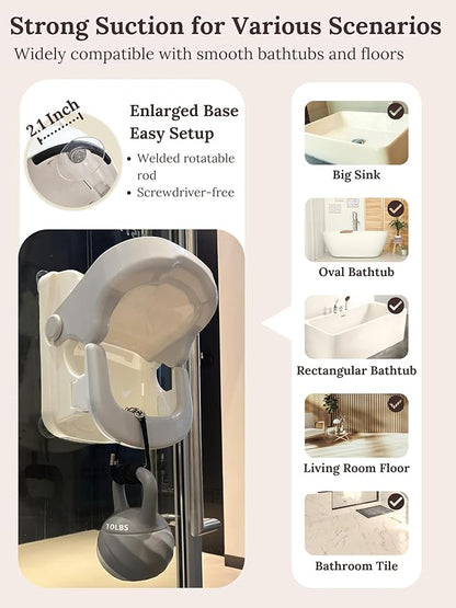 Cuddobaby Baby Bath Seat 3-in-1 【360° Protection Against Side Tipping, 3-Level Adjustable】 ASTM Approved Safety, Detachable Arm, Sitting Up or Lying, Strong Suction, Fit for Flat Surfaces - Gray