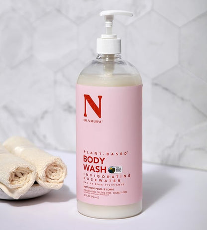 Dr. Natural Invigorating Rosewater Body Wash - Dry Skin Moisturizing Natural Body Wash with Shea Butter and Coconut Oil - For Family and Pets - 32 oz