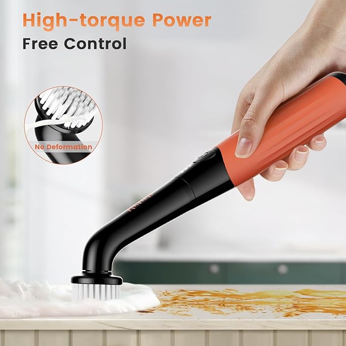Rechargeable Electric Grout Brush, Upgraded Cordless Power Scrubber Kit, Waterproof Cleaning Brush & 6 Replacement Heads for Bathroom, Kithchen, Tub, Grout, Crevice