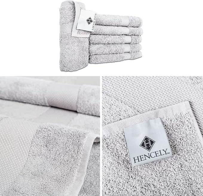 Hencely Premium 6-Pack Washcloths 12x12 Inches Soft Turkish Cotton High Absorbent and Quick Dry Dishtowel for Kitchen and Bath (Wash Cloth 6 Pack, Silver)
