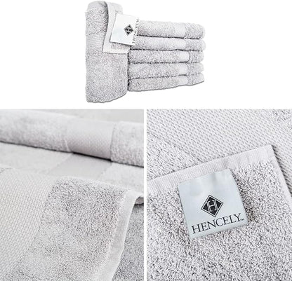 Hencely Premium 6-Pack Washcloths 12x12 Inches Soft Turkish Cotton High Absorbent and Quick Dry Dishtowel for Kitchen and Bath (Wash Cloth 6 Pack, Silver)