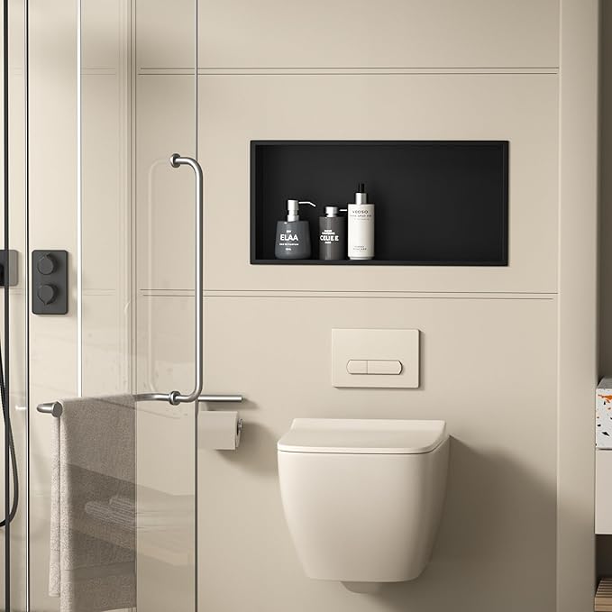 Stainless Steel Shower Niche 24" X 12" Matte Black No Tile Needed Niche Shower for Bathroom Storage Recessed Wall Niches Bathroom Shelf Over Mount Installation