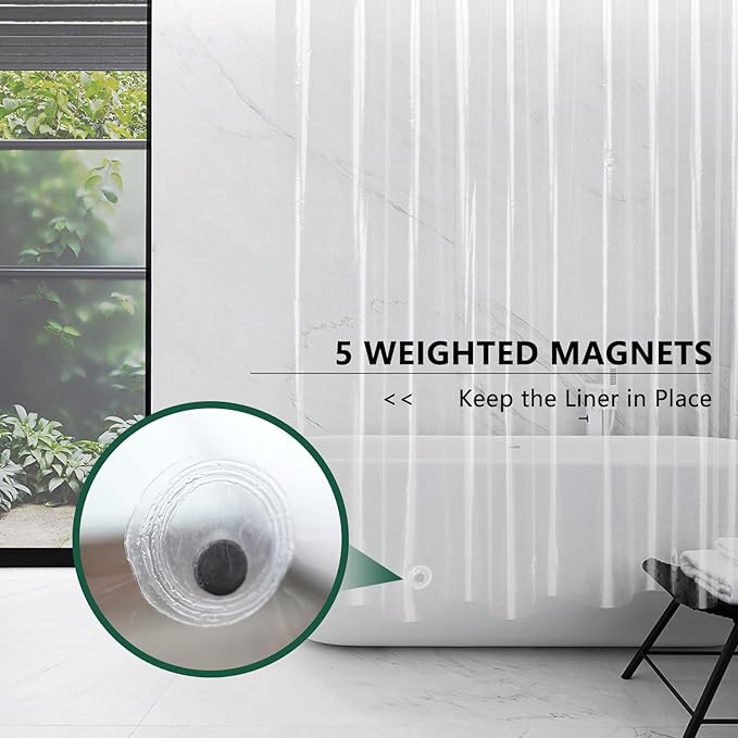 AooHome Thin Clear Shower Curtain Liner, Premium Light Weight EVA 4G Plastic Bathroom Shower Liner with Rustproof Metal Grommets and Bottom Magnets, 54x72 inch (No Hooks)