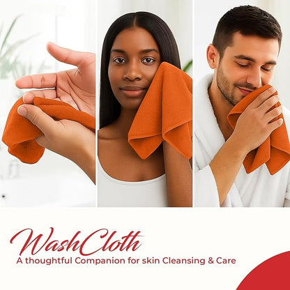 RIVERSIDE 12 Pack Washcloths - 12x12 Inches, 400 GSM, 100% Ring-Spun Cotton - Soft, Absorbent & Durable Face and Body Towels - for Bathroom, Spa, Gym, Makeup Removal & Everyday Use - Orange