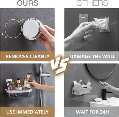 LEVERLOC Shower Caddy Suction Cup, Shower Organizer Removable Bathroom Shelf, Storage Suction Powerful Max Hold 22lbs Bathroom Caddy Waterproof Holder, Chrome & Clear