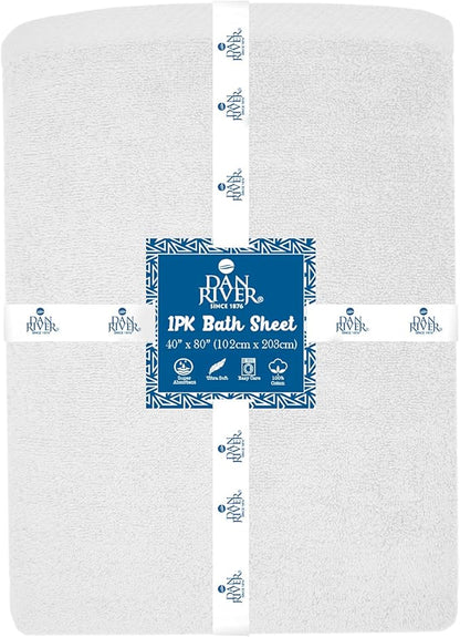DAN RIVER Pack of 1 Bath Sheet 40x80 Inches, Super Soft Quick Dry Cotton Towels, Luxury Oversized White Bath Towels
