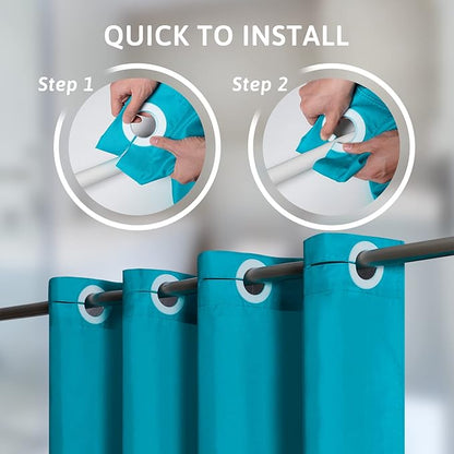 Furlinic Teal Extra Long Shower Curtain No Hooks Needed 96 Length,Waterproof Fabric Shower Curtain Liner,Bathroom Curtains for Hotel with 10 Plastic Split Grommets, Machine Washable,78x96 Inch.
