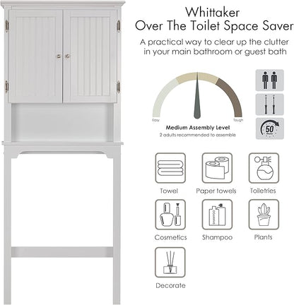 UTEX Over The Toilet Storage Cabinet, Over Toilet Bathroom Organizer with Adjustable Shelves and Double Doors, White
