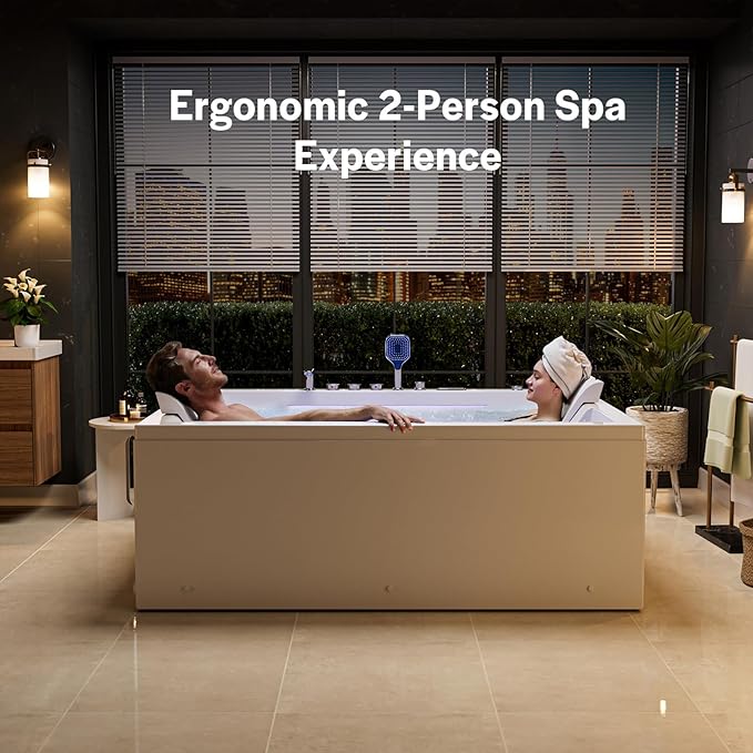 Empava PRO Series 71"x51" Jetted Bathtub, Alcove Spa Tub | 16 Hydro + 24 Air Jets, Chromotherapy & Waterfall | Thermostatic Control, Rectangular Acrylic Whirlpool Bathtub, White (ETL Certified)