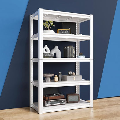 Raybee Garage Shelving, 2000LBS Storage Shelves, White Metal Shelves, 5 Tier Adjustable Heavy Duty Shelving for Pantry Kitchen Closet Basement Warehouse 16.5" D x 32" W x 63" H