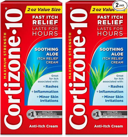 Cortizone 10 Maximum Strength Anti-Itch Cream with Soothing Aloe, 1% Hydrocortisone Creme, 2 oz. (Pack of 2)