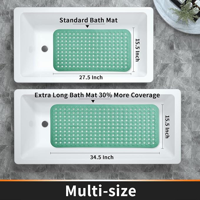 Yimobra Bathtub Mat Non Slip, Super Strong Suction Cups, 27.5"x15.5" Long Shower Mat with Drain Holes, Machine Washable Fast Draining Bath Mats, Bathroom Essentials,MARRS Green