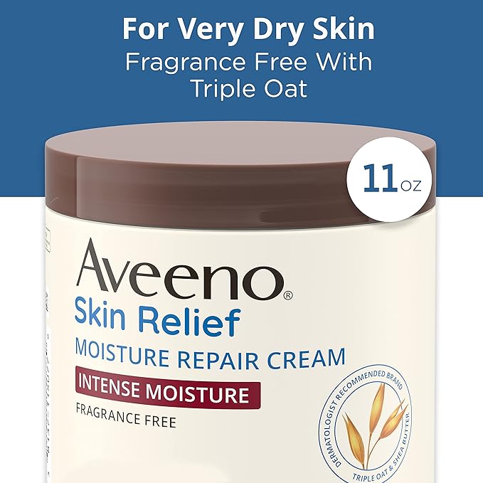 Aveeno Skin Relief Intense Moisture Repair Body Cream with Triple Oat & Shea Butter Formula, Helps Heal, Repair & Restore Very Dry Skin with Long-Lasting Moisture, Fragrance-Free, 11 oz