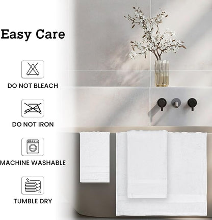 Casa Lino 100% Cotton Bath Towels Set of 4 (1 Bath Towel, 1 Hand Towel & 2 Wash Cloths) - Bathroom Towels and Washcloths Set - Complete Bathroom Set - Guest Room Essentials - (White)