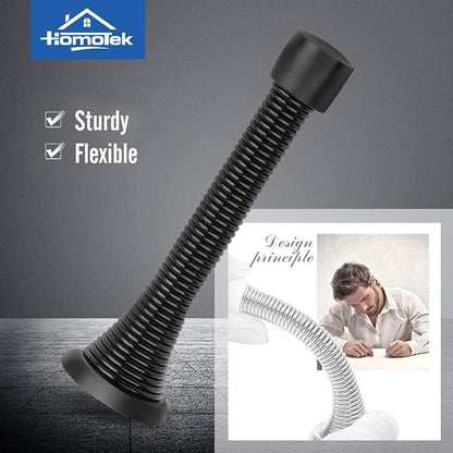 HOMOTEK 36 Pack Black Spring Door Stops,3-1/8" Heavy Duty Door Stop - Flexible Spring Door Stopper with Low Mounted Black Rubber Bumper Tips