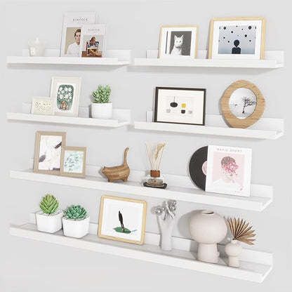 Axeman Picture Ledge Shelf, Floating Shelves for Wall Decor Storage Set of 6, 36 inch Floating Wall Mounted Shelves, Shelves with Lip for Living Room, Bedroom, Nursery, Bathroom, Kitchen, White