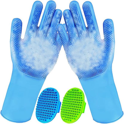 4PCS Dog Washing Glove and Dog Bath Brush, Dog Shampoo Brush Scrubber for Bath, Massage and Grooming, Pet Shower Supplies for Short & Long Hair Dogs and Cats