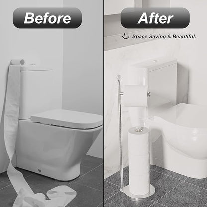 Toilet Paper Holder for Bathroom, Heavy Weighted Metal Free Standing Toilet Paper Storage with Crystal Ball, Toilet Paper Stand for Bathroom Accessories, Brushed Nickel [Holds MEGA Rolls]