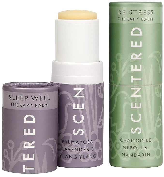 Scentered Aromatherapy Balm Stick Duo for Sleep & Stress-Relief - Roll On Essential Oil Blends of Lavender & Chamomile - Sleep Well & De-Stress - Sefl-Care Stocking Stuffers for Women