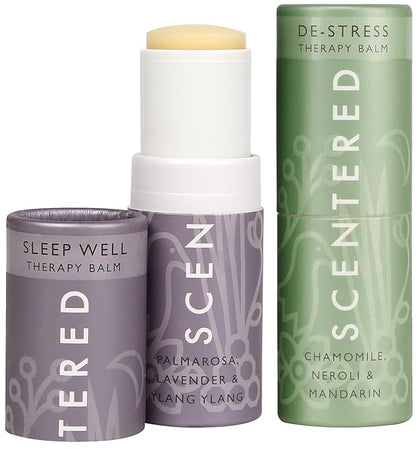 Scentered Aromatherapy Balm Stick Duo for Sleep & Stress-Relief - Roll On Essential Oil Blends of Lavender & Chamomile - Sleep Well & De-Stress - Sefl-Care Stocking Stuffers for Women