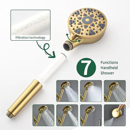 Brushed Gold Shower Faucet Set with Tub Spout Tub and Shower Faucet Set Complete with Handheld Shower Head Shower Combo Set Shower System with Tub Spout Tub and Shower Trim Kit