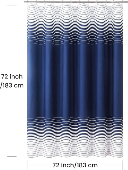 Blue Shower Curtain, Modern Navy Blue and White Gradient Horizontal Stripe Waterproof Polyester Shower Curtains for Bathroom, 72x72 Inches