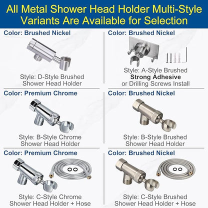 Shower Head Holder All Metal, Brass Adjustable Shower arm Bracket for Handheld, Hand held Showerhead Holder (B-Style Shower Arm Mount Premium Chrome