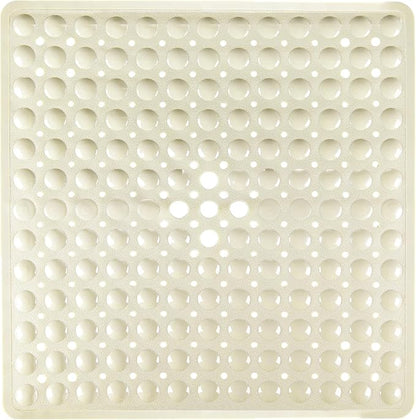 Beige Square Shower Bathtub Mat Non Slip 21x21 Inch, Soft Bath Mat for Inside Shower Tub, Shower Stall Mats for Bathroom Floor, Big Suction Cups Drain Holes, Easy Washable and Dry, BPA-Free