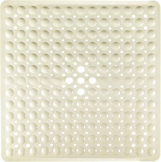 Beige Square Shower Bathtub Mat Non Slip 21x21 Inch, Soft Bath Mat for Inside Shower Tub, Shower Stall Mats for Bathroom Floor, Big Suction Cups Drain Holes, Easy Washable and Dry, BPA-Free
