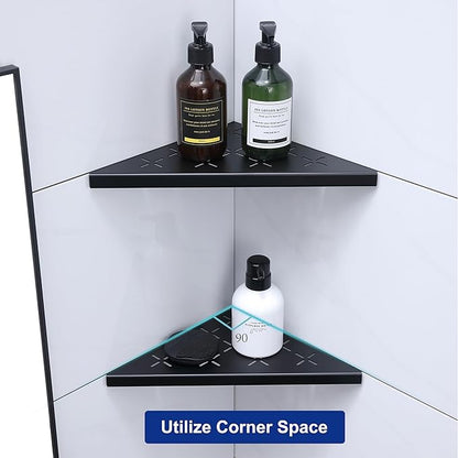 10" Corner Shower Shelf, 2-Pack Shower Shelves SUS304 Stainless Steel Bathroom Shelves for Tile Walls, Recessed Corner Shelf Organizer Rack, No Drilling (Matte Black)