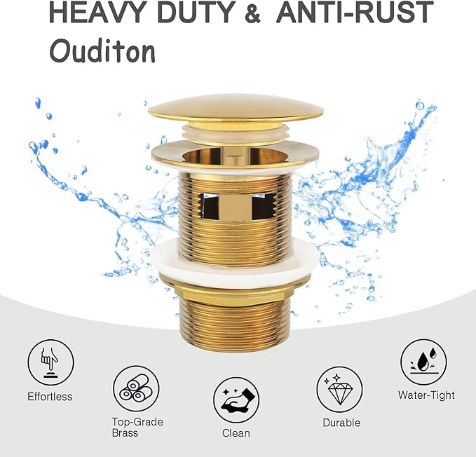 Tub Stopper Bathtub Drain, Brass Pop-up Freestanding Bathtub Drain Stopper, Fits Most Freestanding Tub Rough- in Kits (Gold)