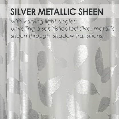 Plastic Shower Curtain Liner, Waterproof Printed PEVA Shower Curtain with Design, Silver Leaf Pattern, Rustproof Grommets, Standard Size 70x72 Bathtub Curtain for Bathroom (Pack of 1)
