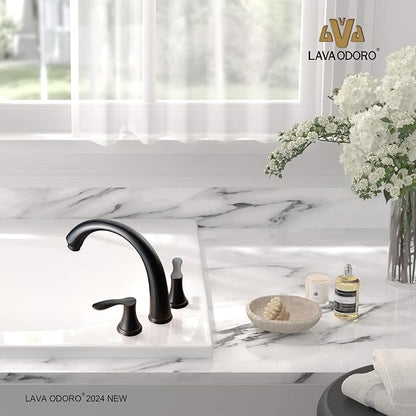 Oil Rubbed Bronze Roman Tub Faucet, Lava Odoro 8 inch Widespread Bathtub Faucet with Valve, High Flow 2 Handle Deck Mount Tub Faucet, Solid Brass 3 Hole Bath Tub Filler TF405-ORB