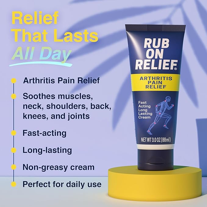 RUB ON RELIEF Topical Pain Relief Cream - Non-Greasy Joints Pain Cream for Knees, Shoulders & Back, Targeted Arthritis & Muscle Aches with Arnica, MSM, Turmeric, Aloe Vera, & Castor Oil- 3 oz (1 Pack)