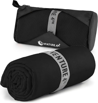 VENTURE 4TH Quick Dry Towel. Microfiber Travel Towel Ideal for Camping, Hiking, Backpacking, Gym. Lightweight & Fast Drying Travel Towels for Body. Compact & Easy to Pack - Black Extra Large
