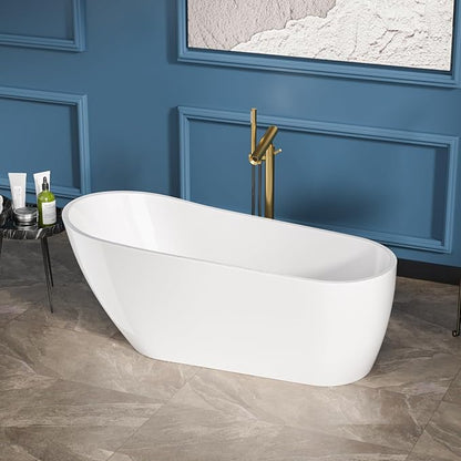 Sarlai 67 Inch Acrylic Freestanding Soaking Bathtub Contemporary Soaking White Tub Stand Alone Ergonomic Bathtub with Chrome Drain and Overflow