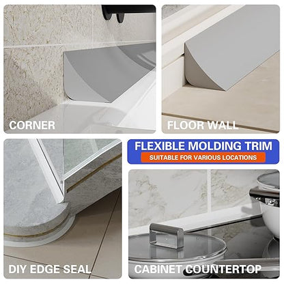 Flexible Molding Trim, Flexible Bendable Adhesive Caulking Strip, Molded Trim, Peel and Stick Home Decorative Edge for Bathroom, Kitchen, Floor, Wall (Grey, 0.83in x 0.24in x 10ft)