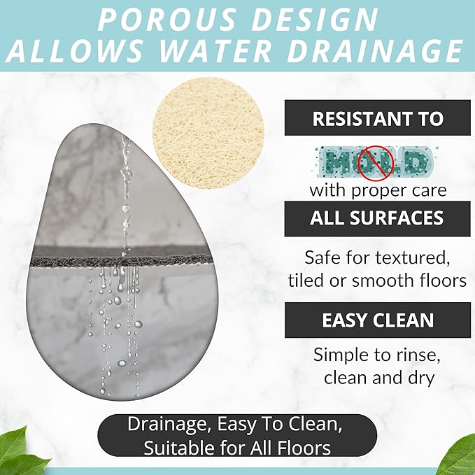 ENKOSI Loofah Non-Slip Shower and Bath Mat - Soft Cushioned Comfort - No Suction Cups for Smooth or Textured Tubs - Fast Draining - Safety for Bathroom, Family, and Elderly (24x16 Light Beige)