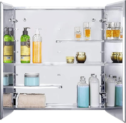 Fundin Stainless Steel Medicine Cabinet, Bathroom Mirror Cabinet, Surface Mount and Recess Mount, 23.6 x 25.6 inch, with Unique Half-Shelves for Greater Storage adjustability