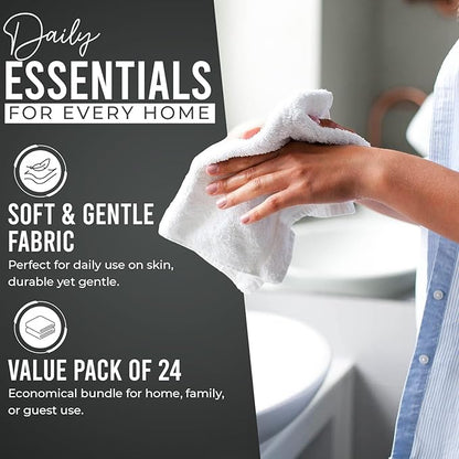 DAN RIVER 24 Pack Wash Cloths for Showering [12x12] - 100% Cotton Washcloths Premium Quality Flannel Face Cloths for Bathroom, Highly Absorbent and Soft Feel Wash Clothes, Gray